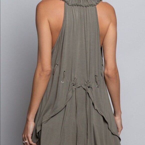 tunic Top with Ruffled Lace Up Olive Sleeveless - Picture 9 of 15